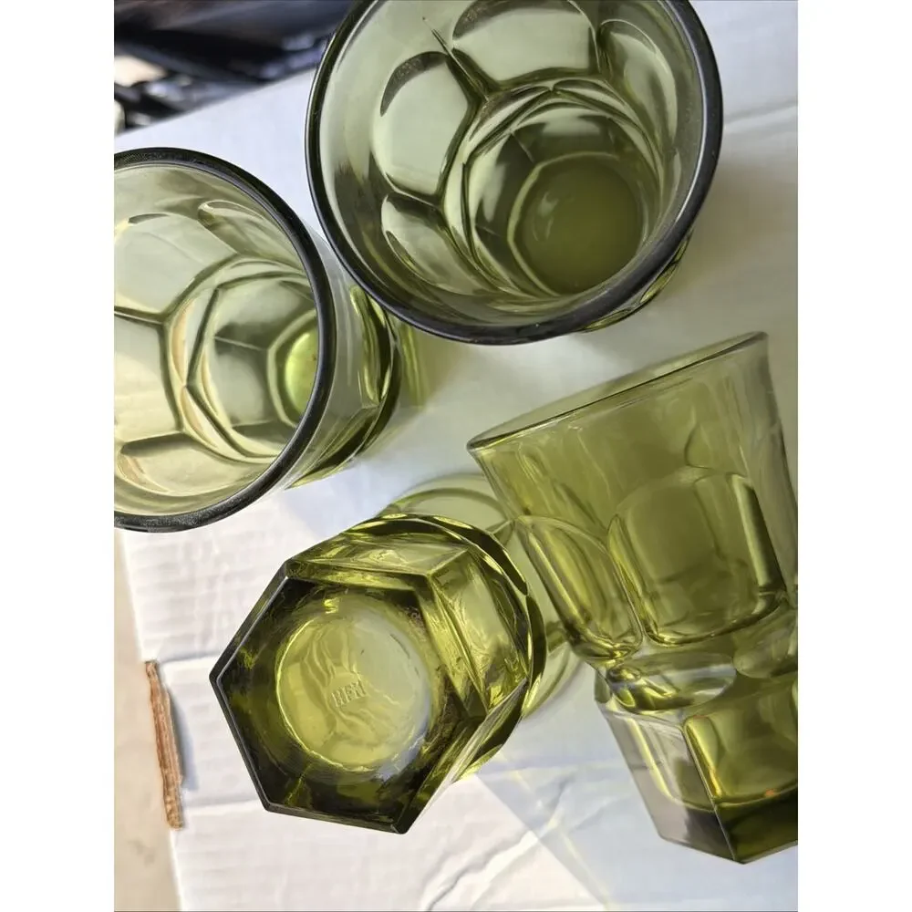 4 Fostoria HFM Henry Ford Museum Argus Green Tumblers Set‎ Vintage MCM Retro Lot